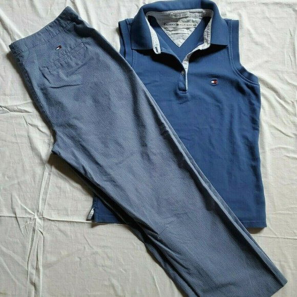 Tommy Hilfiger Outfit & Gingham Capri Pants Sz 6 Sleeveless Polo Shirt Small Y2K - Picture 1 of 5